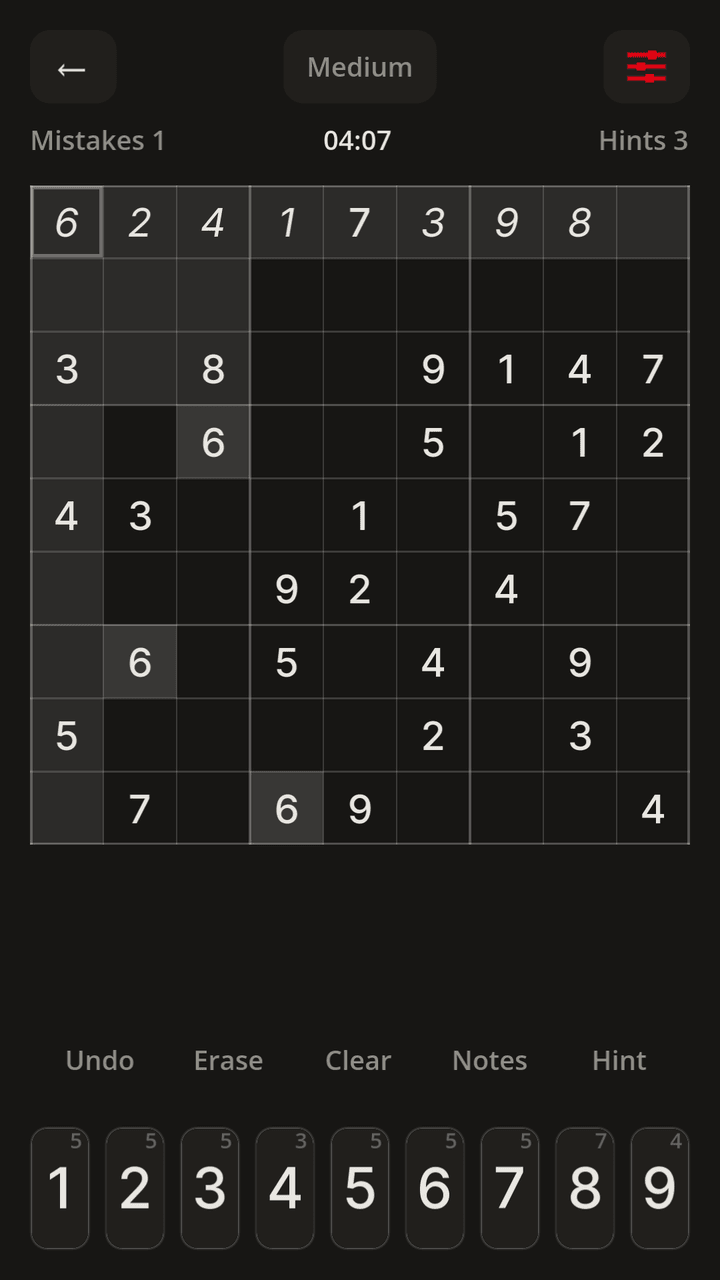 Just Sudoku screenshot