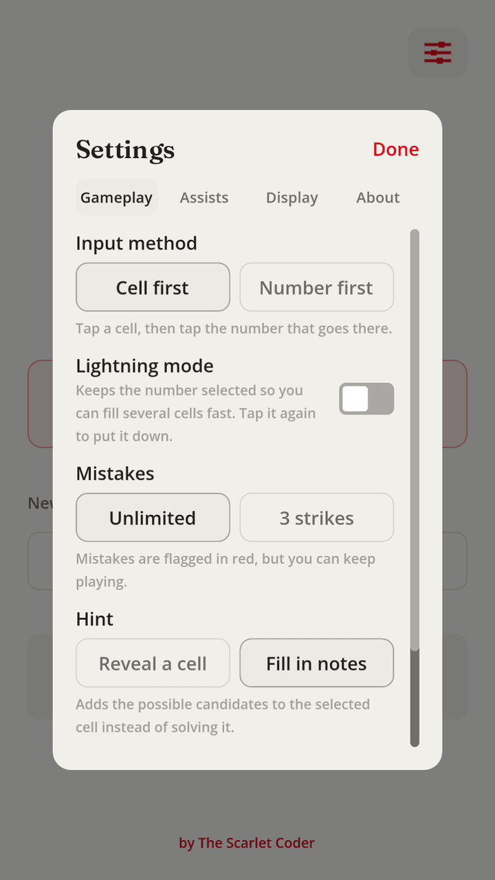 Just Sudoku screenshot